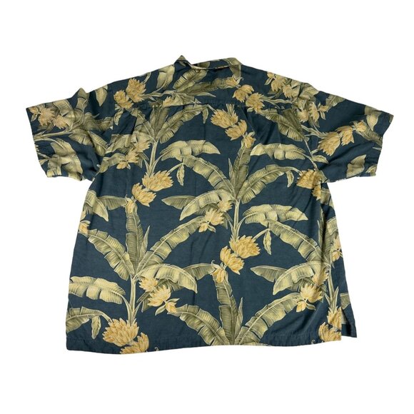 Jamaica Jaxx Men's Shirt Top Blue Yellow Palm Print  Button Down Silk Vintage - Picture 4 of 4